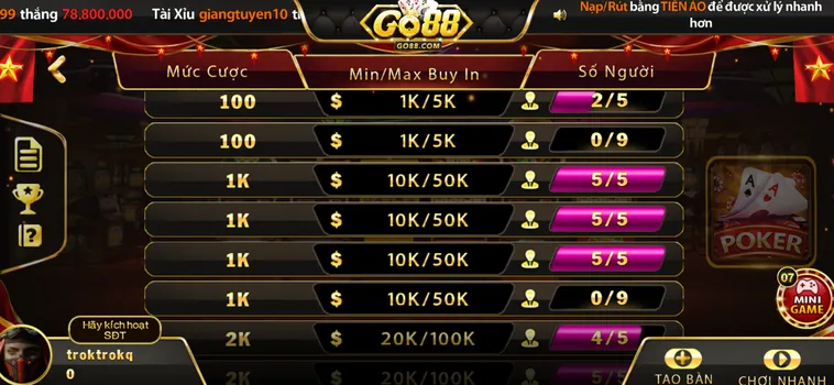 Poker Tại Go88 Sảnh Bài Đẳng Cấp Quốc Tế Chinh Phục Đỉnh Cao Giàu Sang